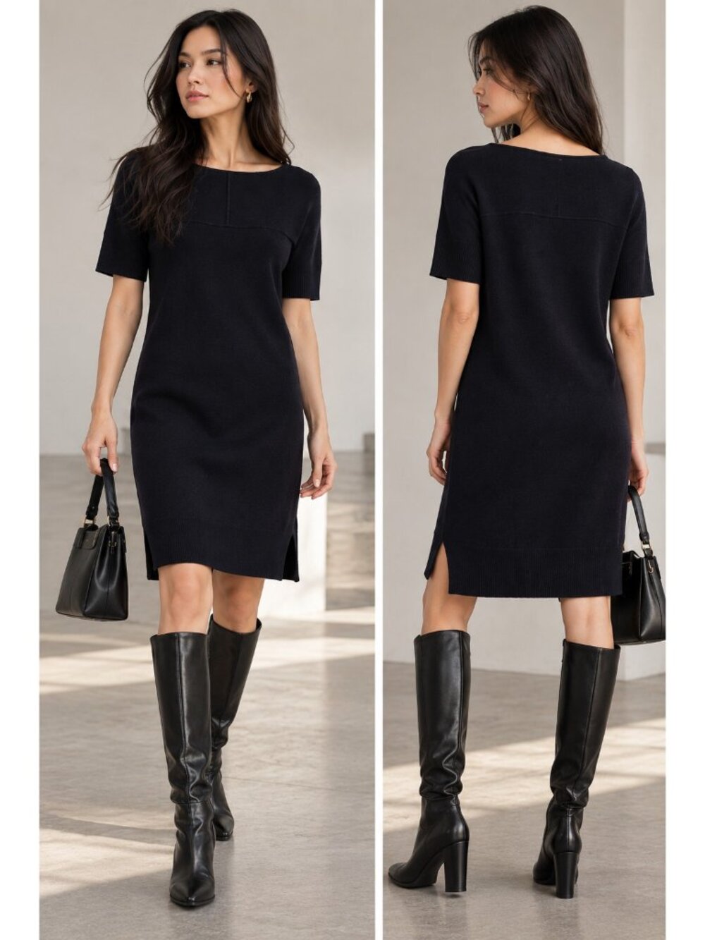 Club Monaco 100% Cashmere Black Sweater Dress Short Sleeve Size M